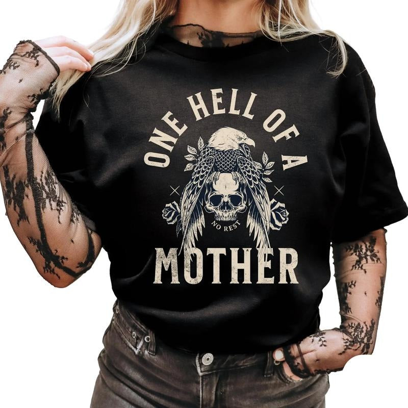 One Hell Of A Mother Shirt, Trendy Mom Shirt For Cool Mom, Shirt For Women Grunge, Unisex T-Shirt, Gifts For Mother Mom From Daughter Son, Short Sleeve Tee Shirt, Presents For Mom, Gifts For Birthday