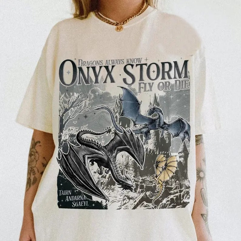 Onyx Storm T-Shirt | Fourth Wing Series Shirt | Dragon Rider | Bookish Tee Gift For Book Lover | Fantasy Book | Tairn&Andarna, fourth wing merch