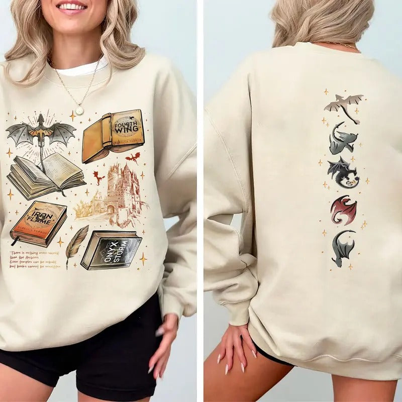 Onyx Storm 2 Sides Sweatshirt, Fourth Wing Hoodie, Basgiath War College Shirt, Fantasy Readers Shirt, Brave The Dark...