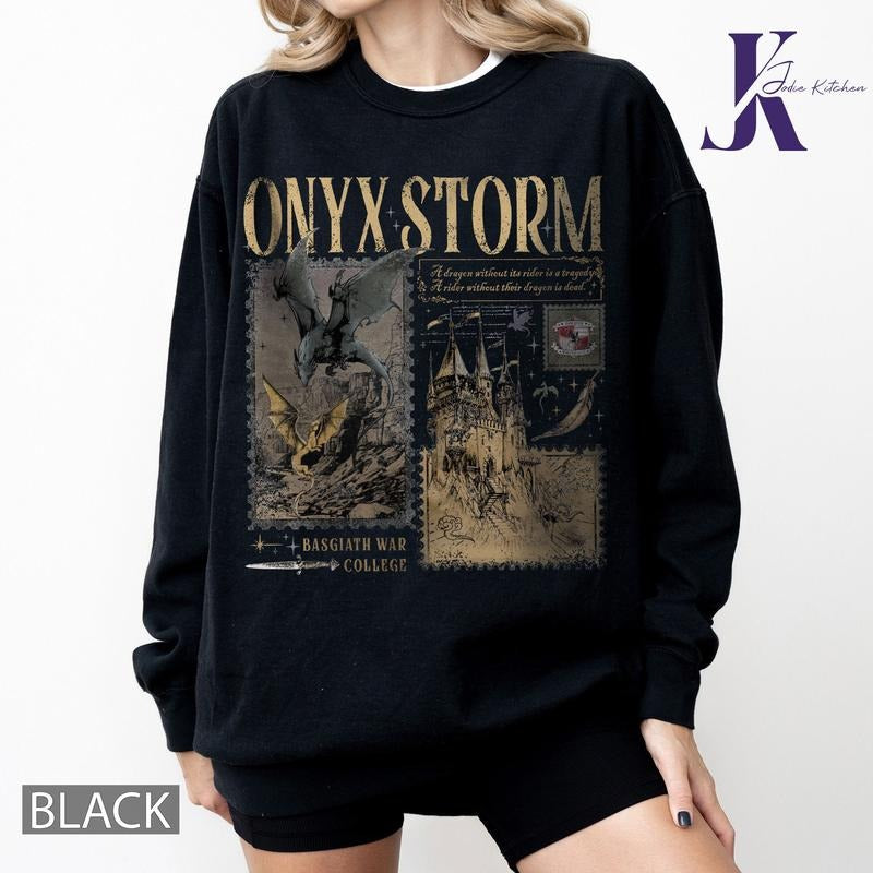 Onyx Storm Comfort Color Sweatshirt, Fourth Wing Series, Dragon Rider | Bookish Sweat Gift For Book Lover, Tairn&Andarna,...
