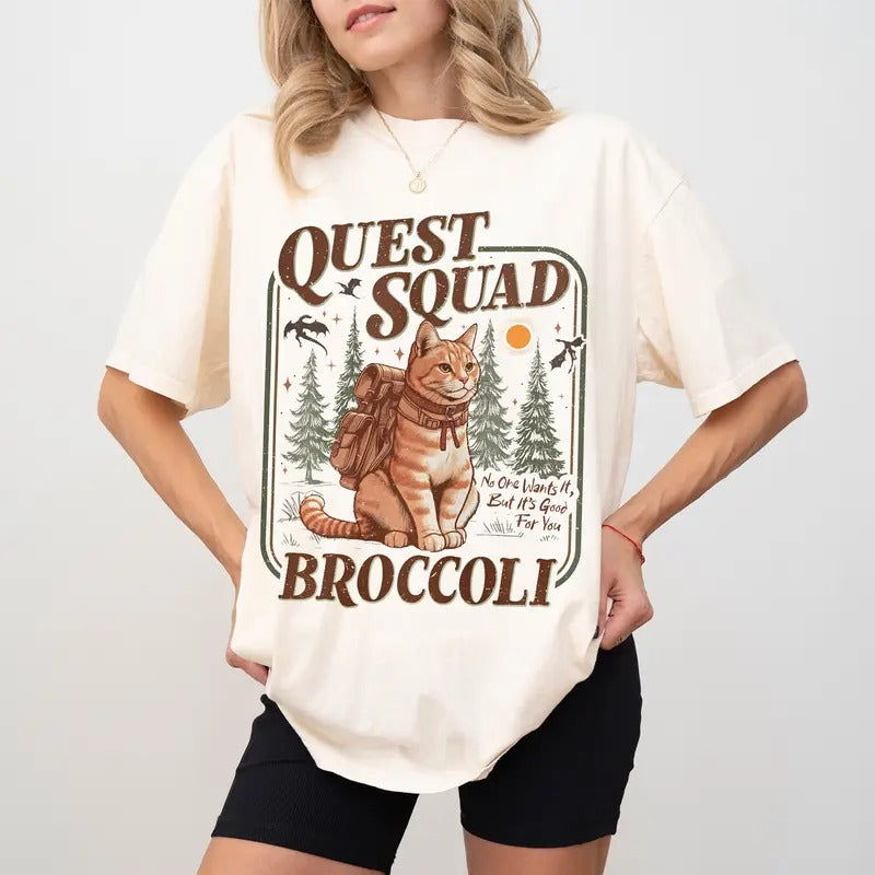 Onyx Storm Quest Squad Broccoli Shirt, Broccoli Cat TShirt, Ridoc Romantasy Fan Shirt, Dragon Rider Tee, Fourth Wing Merch