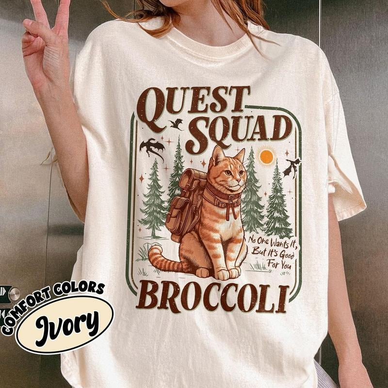 Onyx Storm Quest Squad Broccoli Shirt, Fourth Wing Shirt, Broccoli Cat TShirt, Ridoc Romantasy Fan Shirt, Dragon Rider Tee