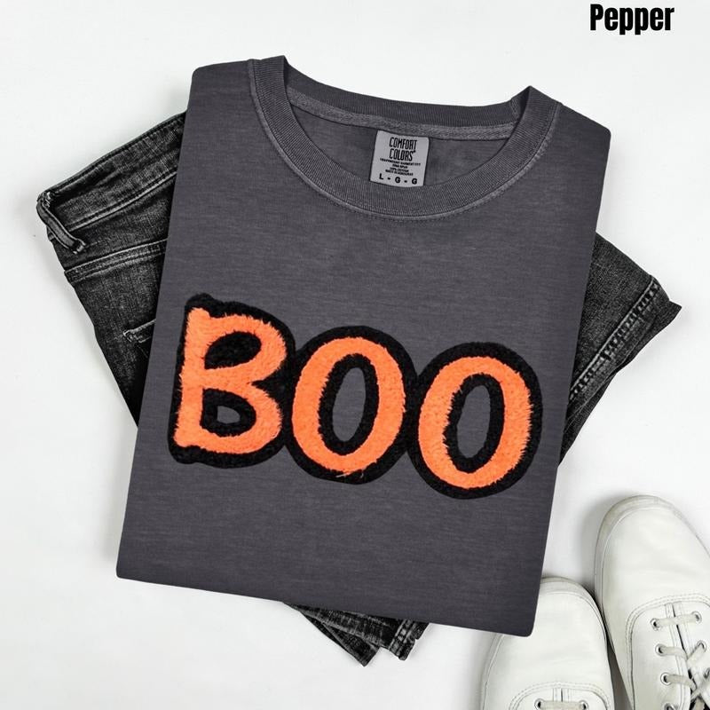 Orange & Black BOO Fluffy Patch Comfort Colors T-Shirt