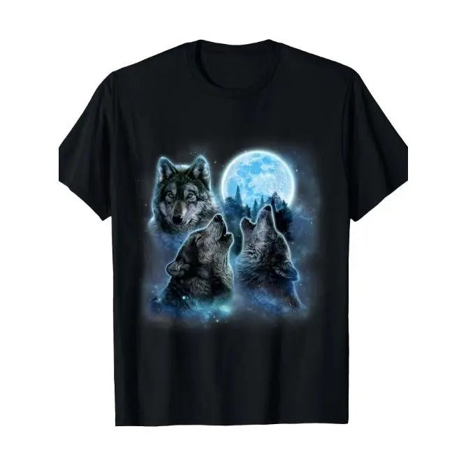 Outdoor men's clothing, three wolves howling under an icy full moon, Gray Wolf T-shirts, quality materials Made in USA
