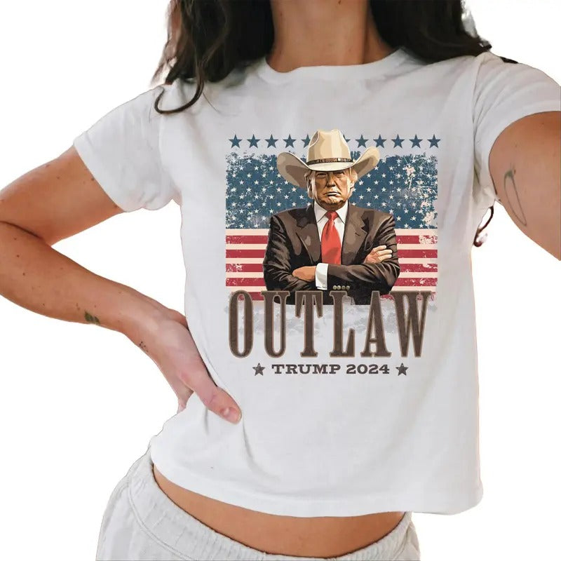 Outlaw For President Trump Cowboy 2024 Baby Tee, Western Trump Cowboy Baby Tee Casual Comfort