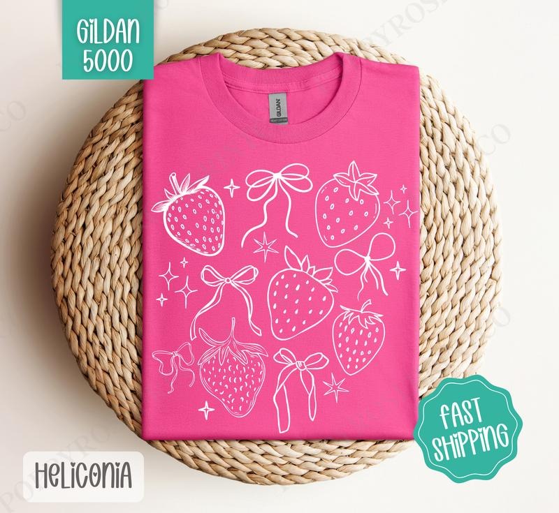 Outlined Strawberries Gildan Shirt, Cute Spring Tee, Fruit Tshirt