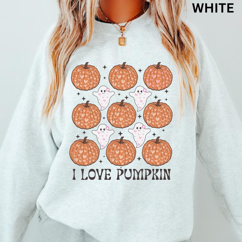 Oversized Pumpkin Crewneck, I love Pumpkin Crewneck, Fall Pumpkin Sweatshirt, Graphic Oversized Halloween Graphic Crewneck, Cotton Pullover Spooky Season Sweater
