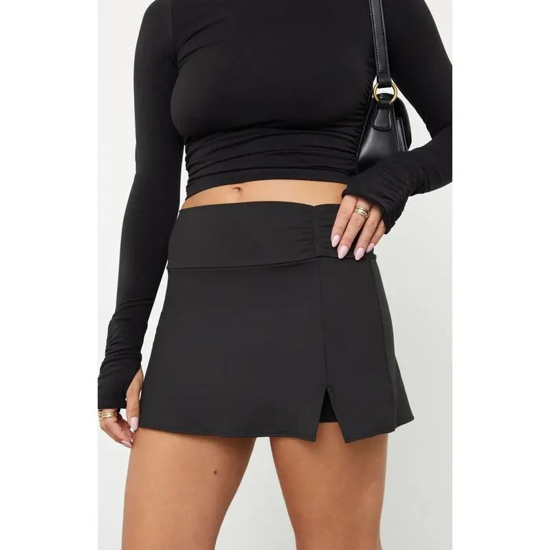 PAC 1980 Women's Active Black Princess Cinched Yoga Mini Skort