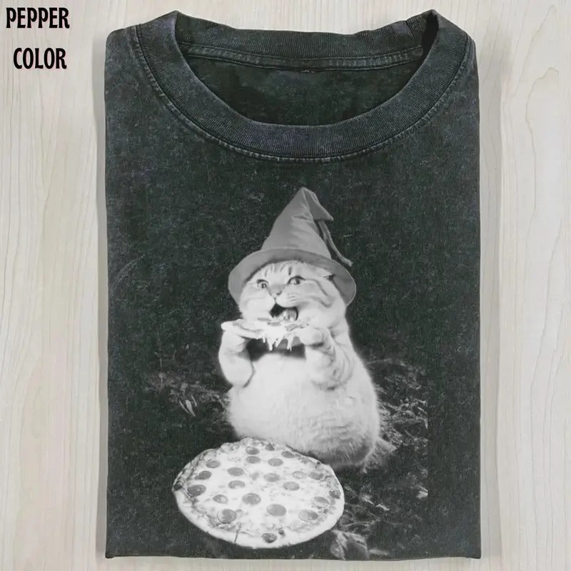 PIZZA LOVER T-SHIRT, Cat tee, Meme Funny Vintage graphic 90' Graphic tee Womenswear Top Hoodie, Sweatshirt | WearSparks.com