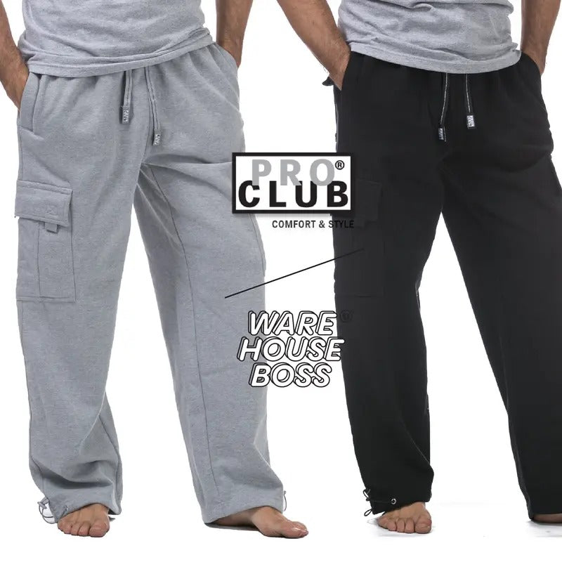 PROCLUB Men's Heavyweight Cargo Sweatpants PRO CLUB 6 Pockets Drawstrings Loose Fit Cargo Sweatpants Hip Hop Harem Casual...