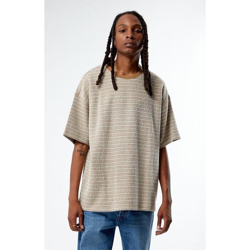 PacSun Men's Brown Oversized Terry Striped T-Shirt