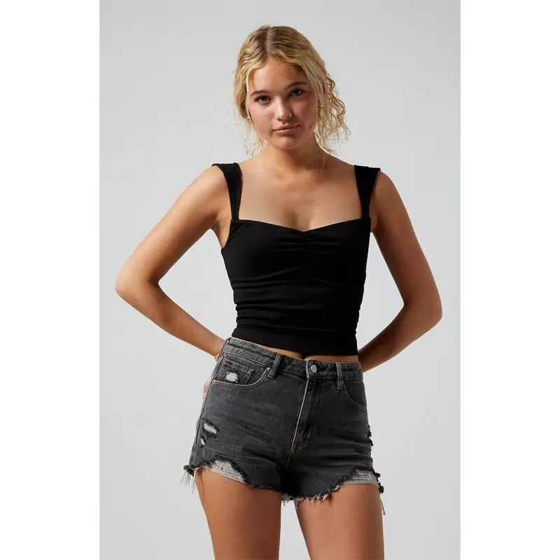 PacSun Women's Black Ripped Zip Fly High Waisted Denim Festival Shorts T-Shirts, Hoodie, Sweatshirt | WearSparks.com