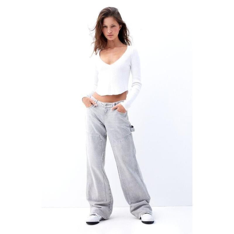 PacSun Women's Light Gray Low Rise Carpenter Girlfriend Jeans