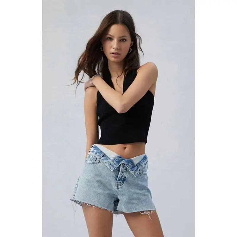 PacSun Women's Light Indigo Ripped High Waisted Denim Festival Shortsstyle{n002}2