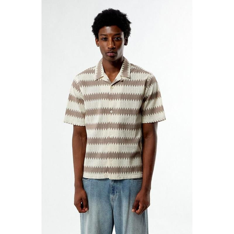 Pacsun Men's Brown & Cream Textured Oversized Resort Camp Shirt