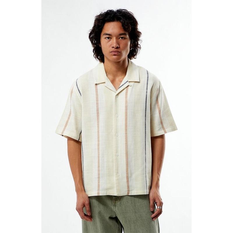 Pacsun Men's Cream Striped Oversized Camp Shirtstyle{n002}2
