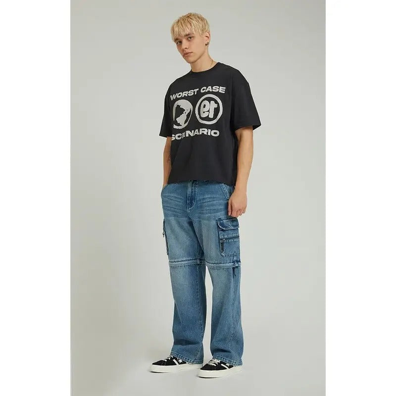 Pacsun Men's Dylan Zip Off Cargo Baggy Jeans Medium Blue