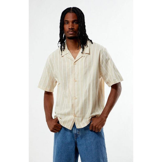 Pacsun Men's Tan Striped Oversized Camp Shirt