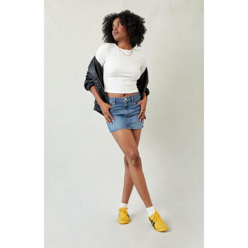 Pacsun Women's Bella Stretch Dark Indigo Mid Rise Denim Mini Skirt - Multicolor