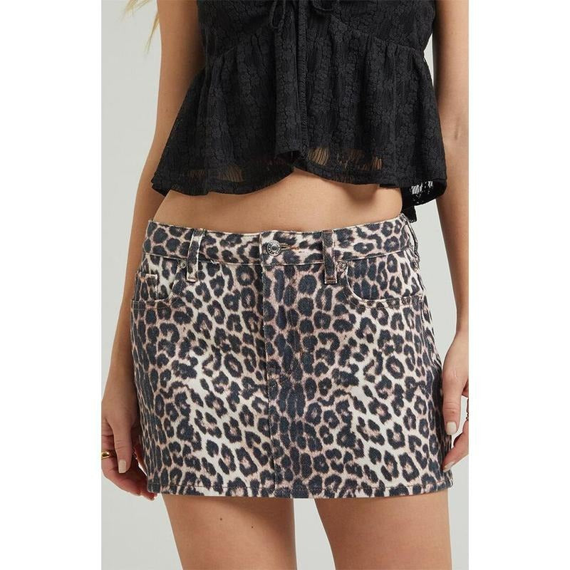 Pacsun Women's Leopard Mid Rise Denim Mini Skirt - Multicolor T-Shirts, Hoodie, Sweatshirt | WearSparks.com