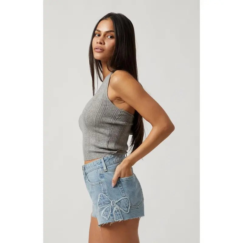 Pacsun Women's Light Indigo Bow High Waisted Denim Festival Shorts T-Shirts, Hoodie, Sweatshirt | WearSparks.com