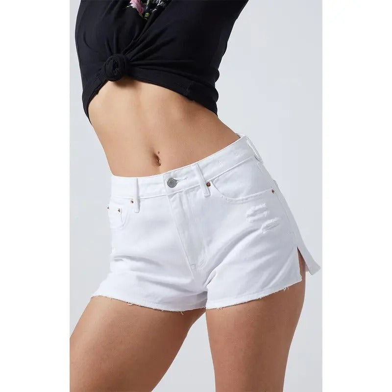 Pacsun Women's White Ripped High Waisted Denim Festival Shorts