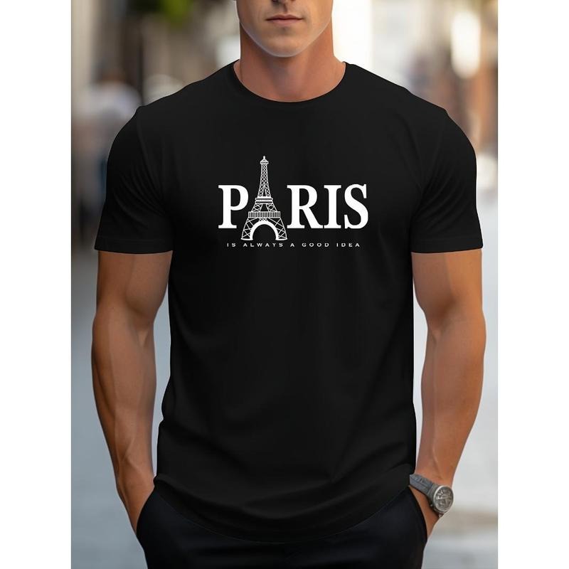 Parisian Chic LETTERS Print Mens T-Shirt - Soft, Breathable & Loose Fit - Ideal Spring Summer Casual Top for Trendsetters - Perfect Gift for Him Made in USA