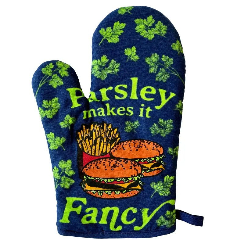 Parsley Makes It Fancy Oven Mitt Funny Burger and Fries Cooking Kitchen Glove Funny Graphic Kitchenwear Funny Food Novelty Cookware Multi