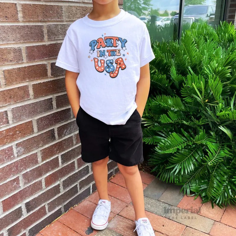 Party in the USA Youth Sweatshirt and Kid's Comfort Colors T-Shirt, Patriotic Kids Crewneck, 4th of July Pullover, Funny Youth Tee, Cozy Kids Sweatshirt, Youth Outfitstyle{n002}2