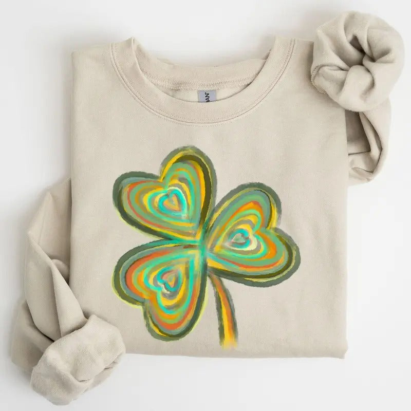Pastel Shamrock, Clover, Lucky, Irish, Lucky Charm, Retro, St Patrick's Day Sweatshirt, Crew Neck, Women's, Crewneck...