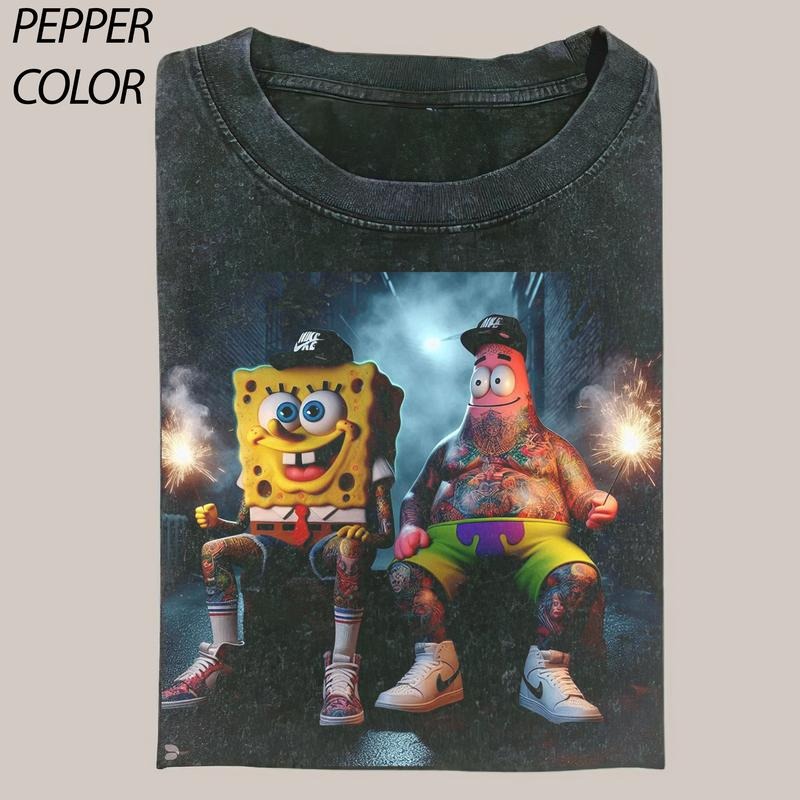 Patrick Star tattooing SpongeBob SquarePants T-shirt, SpongeBob SquarePants Graphic T-shirt, Funny Graphic T-shirt, Unisex Movie Shirt Menswear