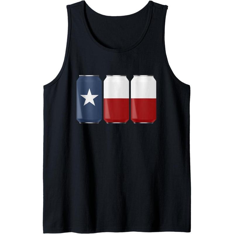 Patriotic Beer Cans USA American Texas Flag Tank Top made in USA