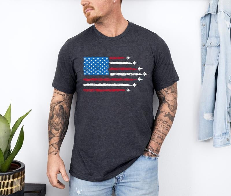 Patriotic Red White Blue Shirt, USA Flag Fighter Jets Shirt, 4th Of July Shirt, 4th Of July Gift