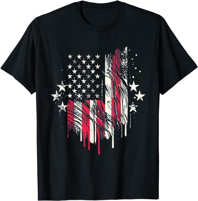 Patriotic Shirts For Men, American Flag USA United States of America US 4th of July T-Shirt Casual Cotton Menswear Smooth Top