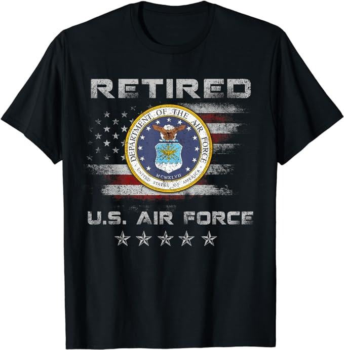 Patriotic Shirts For Men, Vintage Retired US Air Force Veteran T-Shirt Patriotic Gift T-Shirt Menswear Casual Cotton Top Basic