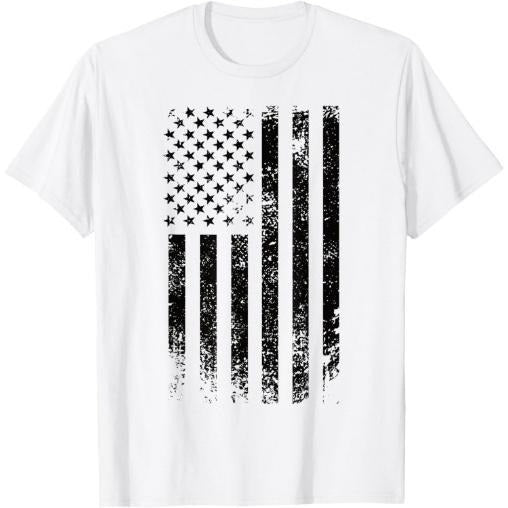 Patriotic USA Black American Flag Distressed Grunge Graphic T-Shirt Made in USA