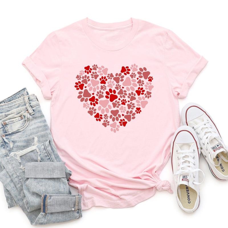 Paw Print Heart, Pets, Dogs, Cats, Super Soft Tshirt, Valentine's Day