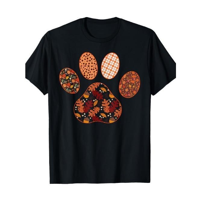 Paw Print Thanksgiving Dog Candy Fall Ghost Cotton T-Shirt Made in USA