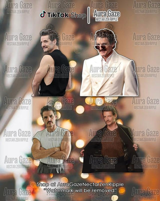 Pedro Pascal Ornament 2Side, Pedro Pascal Ornament for Christmas Gift, Celebrity Crush Holiday Decor for Christmas Tree, Shaped Arcrylic Ornament