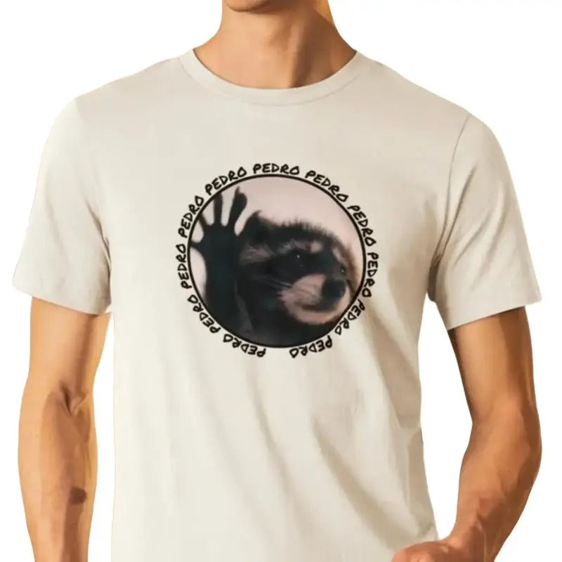 Pedro Raccoon Unisex Meme T-Shirt, Stylish Viral Animal Tee, Urban Wildlife Enthusiast Gift, Internet Meme Casual Wear, Gift for him, Gift for her Menswear Top Underwear Tshirt