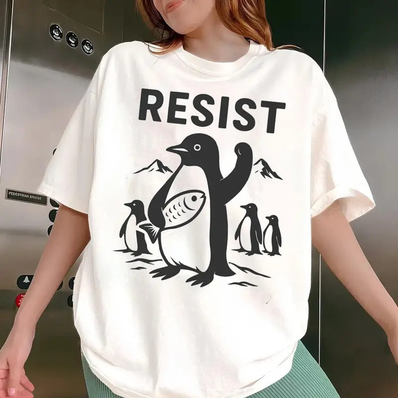 Penguin Resist Tee Funny Trump Tariffs Shirt Resistance Protest ,Heard Island T-shirt