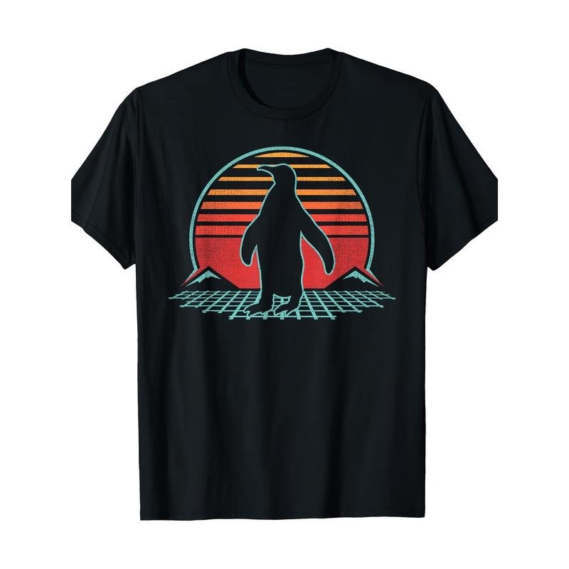 Penguin Retro Retro 80's style Gift T-shirt for animal lovers Made in USA