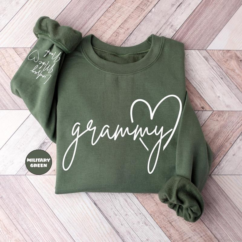 Personalized Grammy Sweatshirt, Custom Grandma Hoodie, Cute Granny Outfit With Grandkids Names On Sleeve, Grandma Clothing, Birthday Gifts