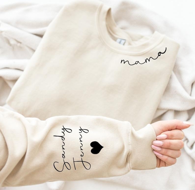 Personalized Mama Shirt, Custom Mama Shirt With Kid Name On Sleeve, Minimalist Mama Hoodie, Mommy Shirt, Custom Name Shirt, New Mom Gift, Gift For Her, Christmas Gift For Mom, Custom Valentine shirt, Custom Mama Trending