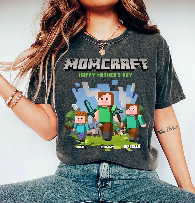 Personalized MomCraft T-shirt, Funny Mom Sweatshirt, Chicken Gaming Tee, Happy Mother's Day Shirt, Trending Game Unisex Tee