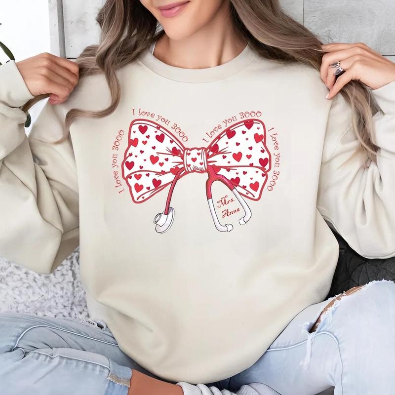 Personalized Pink Valentine Nurse Shirt, Valentine Nurse Coquette Sweatshirt, Love You 3000, Valentine Gift For Nurse, Nurse Holiday Shirt, Gift For Her