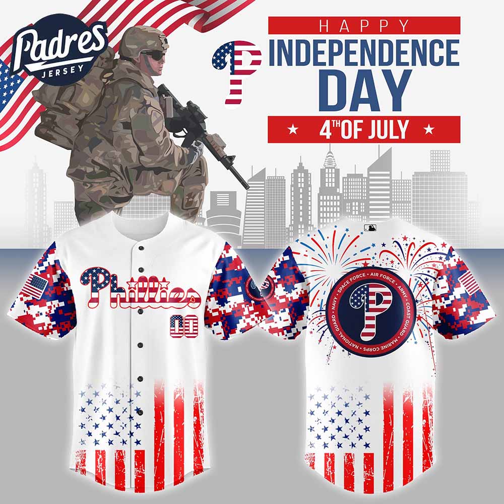 Philadelphia Phillies MLB X The 4th Of July X Military Personalized Baseball Jersey - Padres Jersey Oasis: Elevate Your...