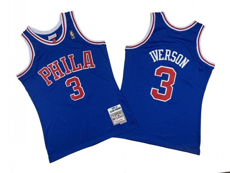 Philadelphia 76ers #3 Allen Iverson 76 3 # Blue 96-97 Season Mitchell Retro Mesh Jersey -- Allen . Iverson Style 2