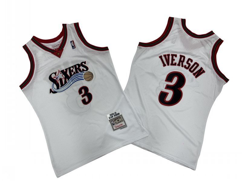 Philadelphia 76ers #3 Allen Iverson 76 3 # White 00-01 Season Mitchell Retro Mesh Jersey -- Allen Iverson Style 2