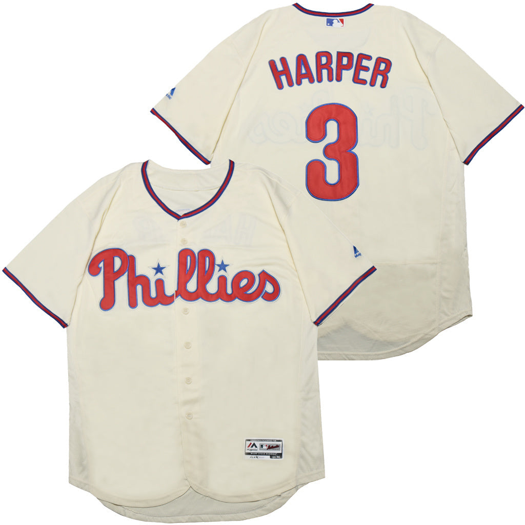 Philadelphia Phillies #3 Bryce Harper Phillies 3 Off-White Elite